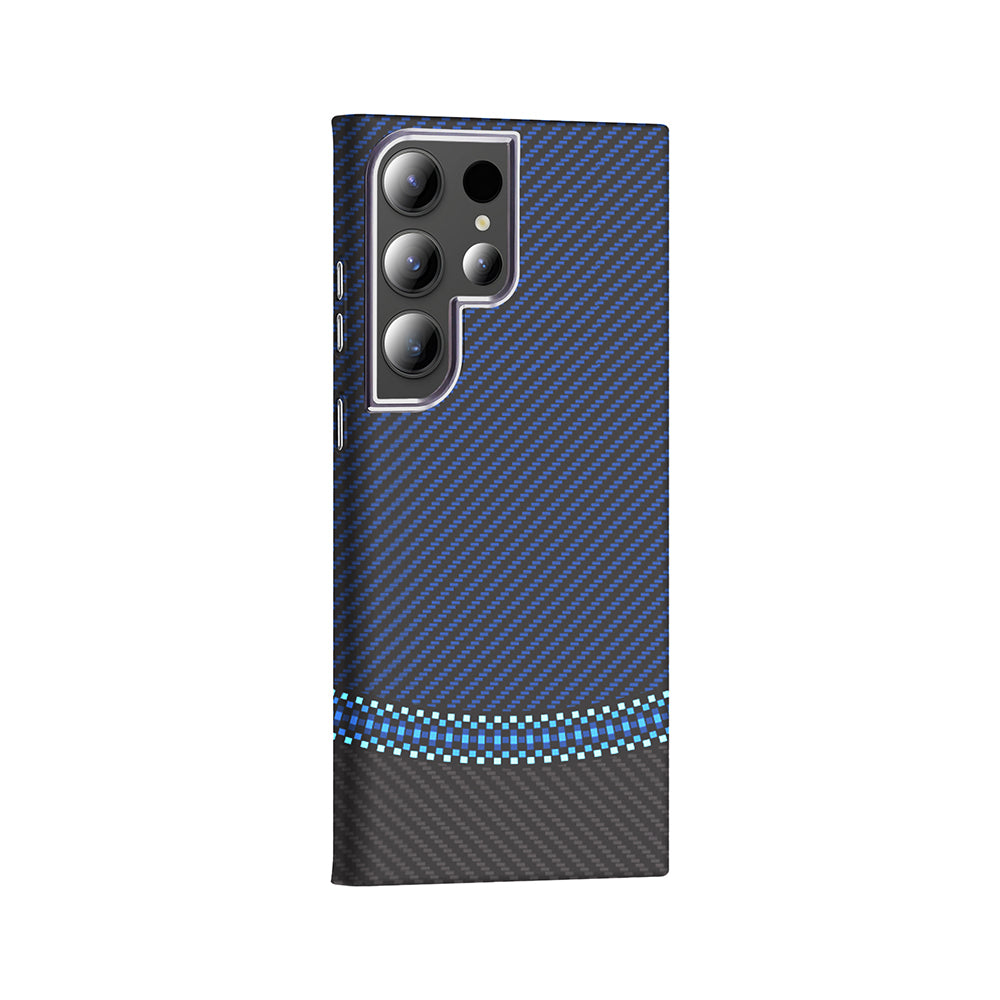 Galaxy S24 Ultra Case with M-safe Charging Function Carbon Fiber Look Zore Gros Cover Navy Blue