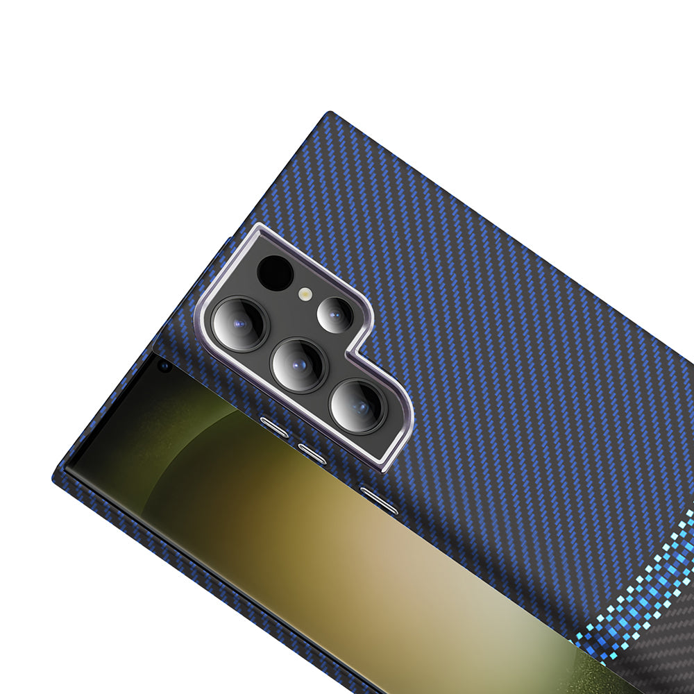 Galaxy S24 Ultra Case with M-safe Charging Function Carbon Fiber Look Zore Gros Cover Navy Blue