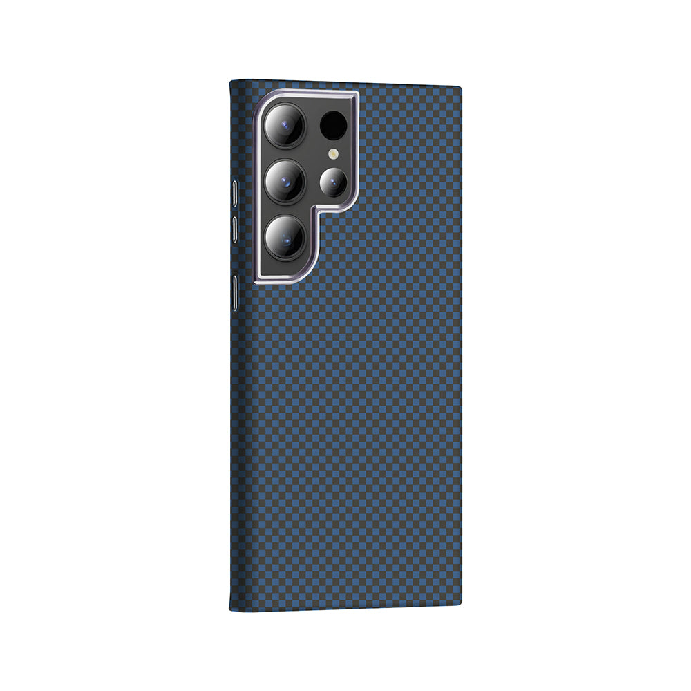 Galaxy S24 Ultra Case with M-safe Charging Function Carbon Fiber Look Zore Gros Cover Navy Blue