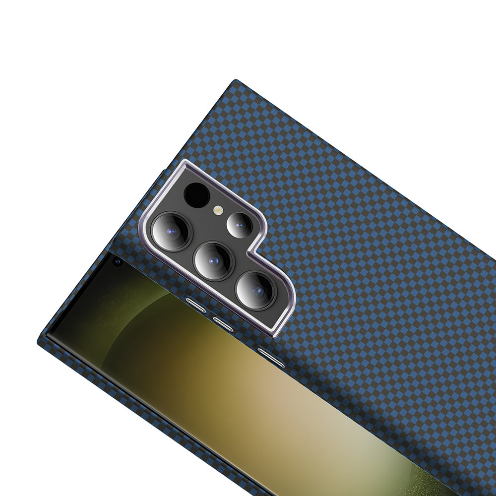 Galaxy S24 Ultra Case with M-safe Charging Function Carbon Fiber Look Zore Gros Cover Navy Blue