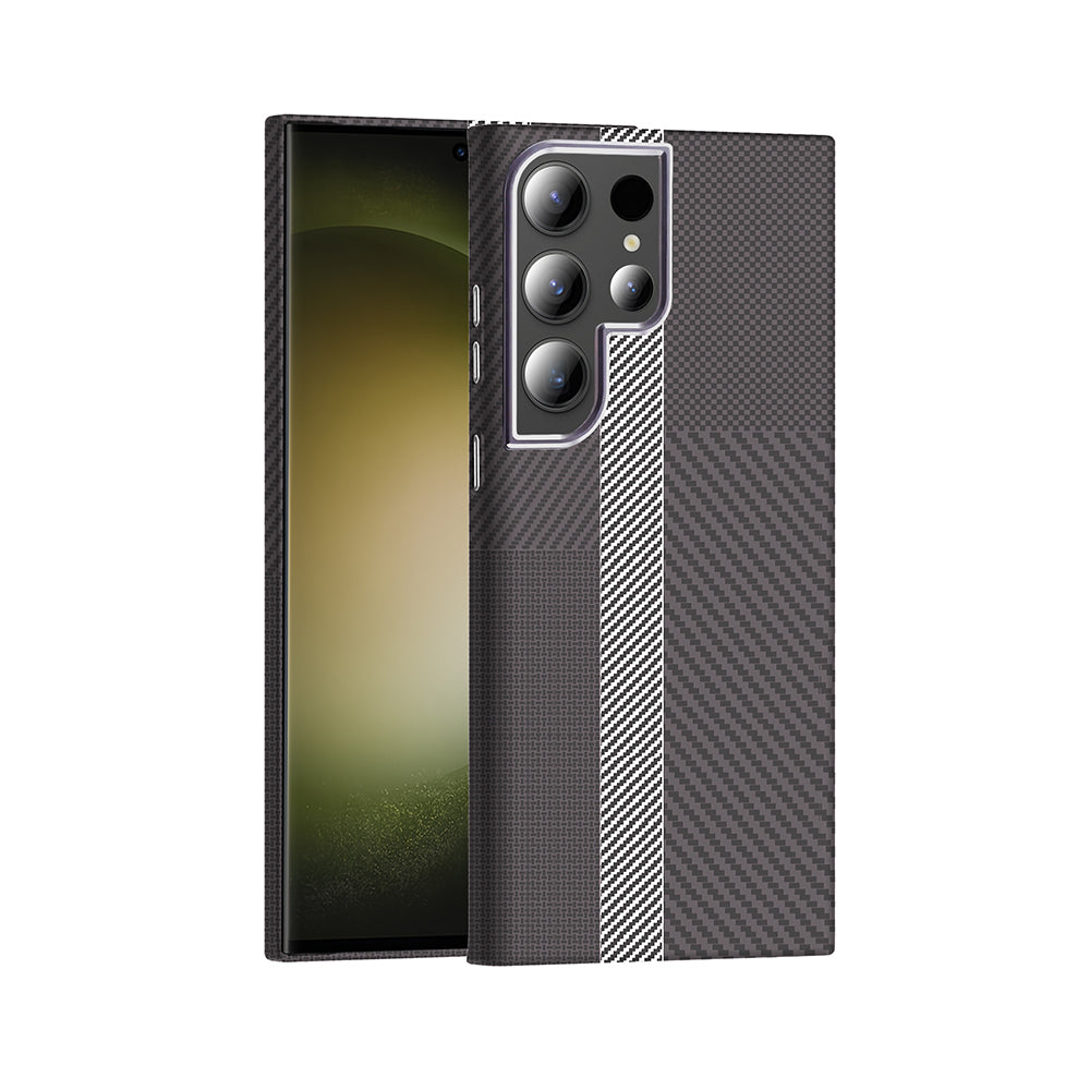 Galaxy S24 Ultra Case M-safe Charging Function Carbon Fiber Look Zore Gros Cover Gray-Black