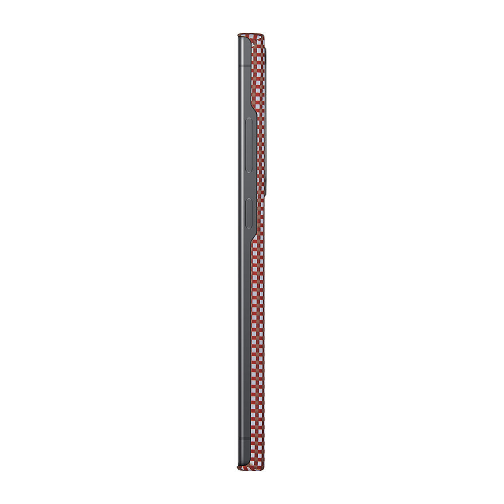 Galaxy S24 Ultra Kılıf M-safe Şarj Özellikli 1500D Aramid Fiber Pitaka Ultra-Slim Classic Serisi Bonfire Kapak Kırmızı