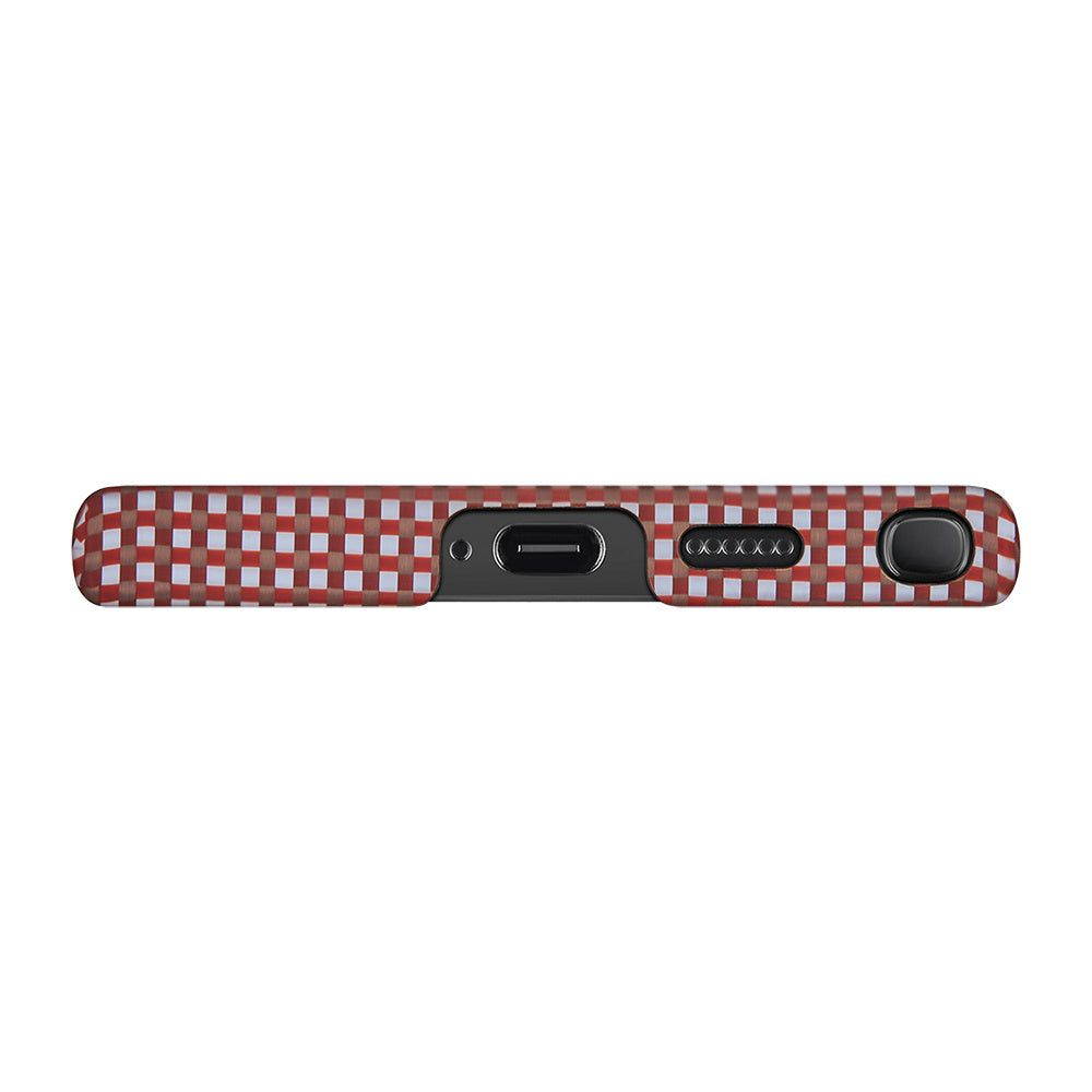 Galaxy S24 Ultra Kılıf M-safe Şarj Özellikli 1500D Aramid Fiber Pitaka Ultra-Slim Classic Serisi Bonfire Kapak Kırmızı