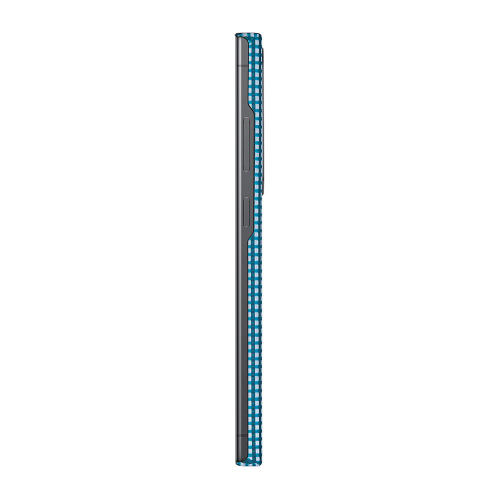 Galaxy S24 Ultra Kılıf M-safe Şarj Özellikli 1500D Aramid Fiber Pitaka Ultra-Slim Classic Serisi Ice Sea Kapak Mavi