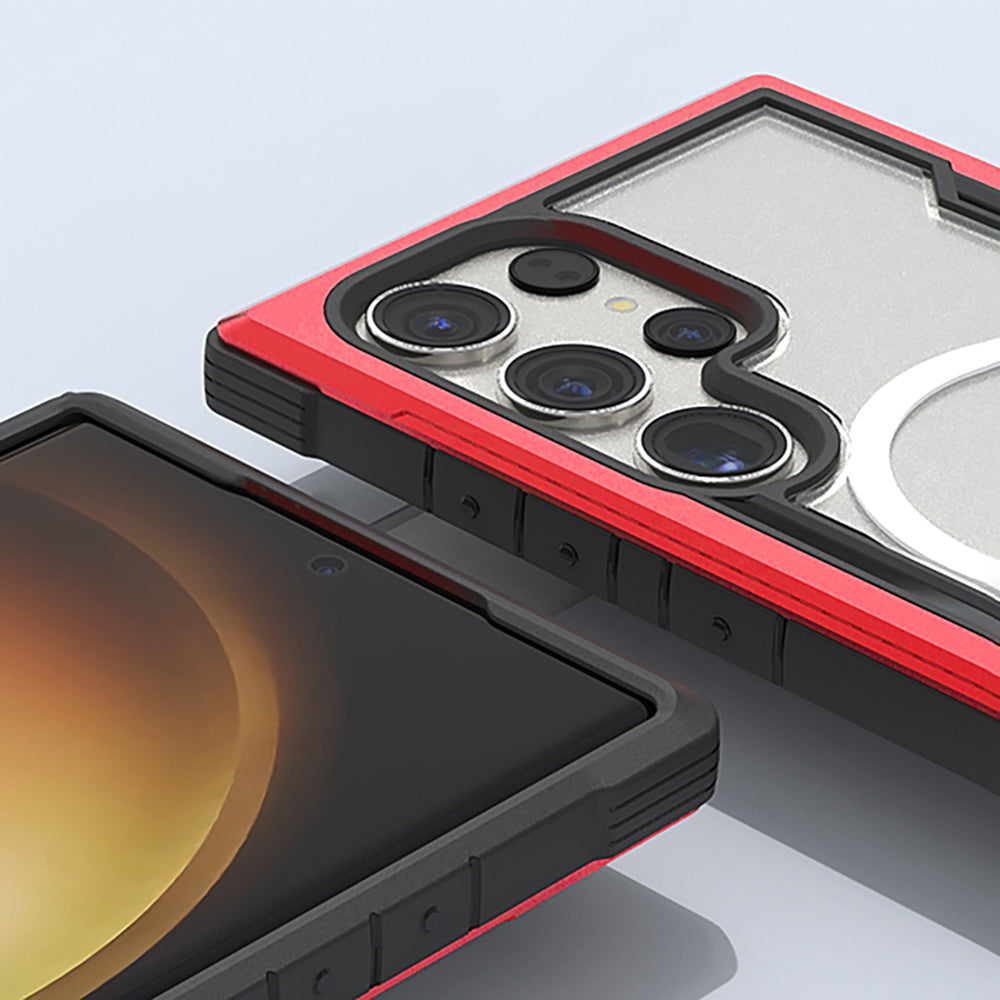 Galaxy S24 Ultra Case M-safe Charging Feature Airbag Raptic Shield Series Transparent Back Cover Red