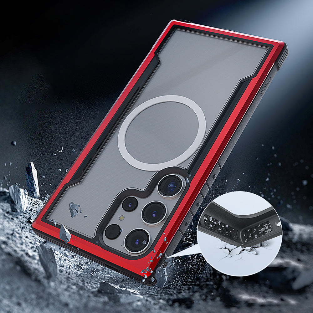 Galaxy S24 Ultra Case M-safe Charging Feature Airbag Raptic Shield Series Transparent Back Cover Red