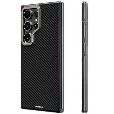 Galaxy S24 Ultra Kılıf M-safe Şarj Özellikli Aramid Fiber Tasarımlı Youngkit 600D Kevlar Serisi Kapak Siyah