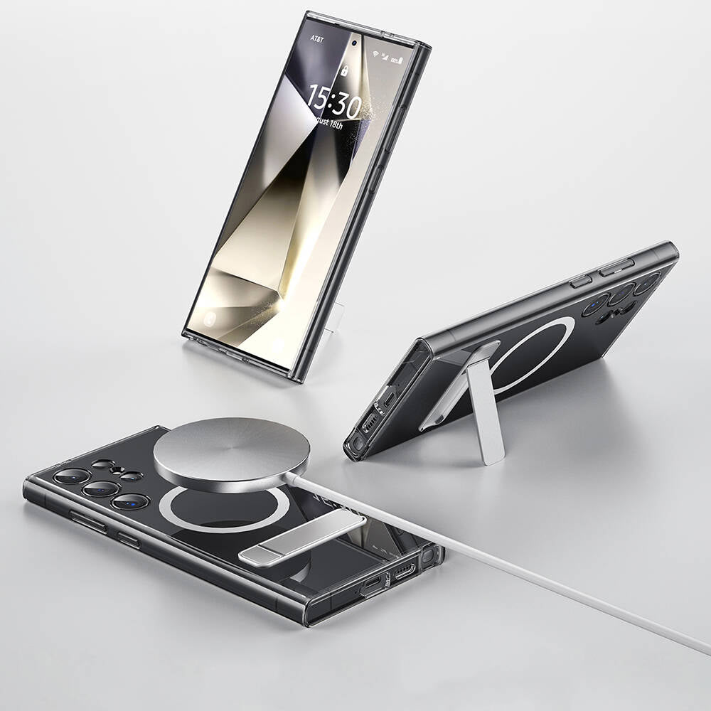 Galaxy S24 Ultra Case M-safe Charging Feature Camera Protection Stand Wiwu KCC-025 Aurora Series Cover Transparent