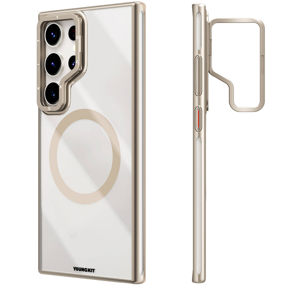 Galaxy S24 Ultra Case M-safe Charging Feature Anti-Yellowing Youngkit Crystal Grid Cover Gold