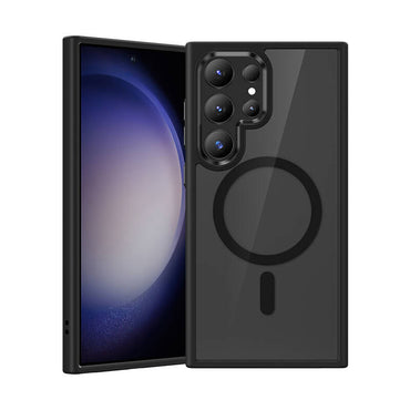 Galaxy S24 Ultra Kılıf M-safe Şarj Özellikli Şeffaf Arka Yüzey Benks MagClap TPU Çerçeve Kapak Mavi