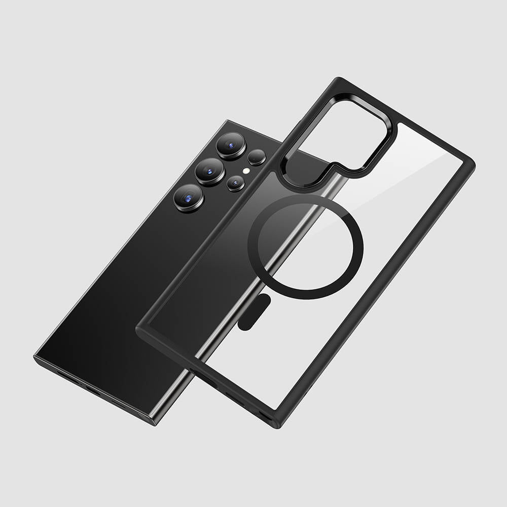 Galaxy S24 Ultra Case M-safe Charging Feature Transparent Back Surface Benks MagClap TPU Frame Cover Gray