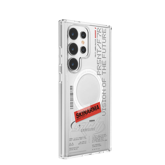 Galaxy S24 Ultra Kılıf SkinArma M-safe Şarj Özellikli Yazı Desenli Airbag Tasarımlı Orion Kapak