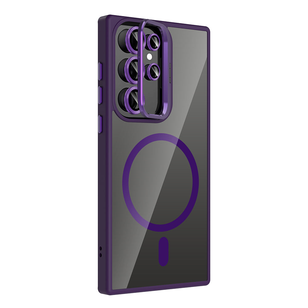 Galaxy S24 Ultra Case with Stand and Camera Lens Gift, M-Safe Charging Feature, Zore Etro Cover, Deep Purple