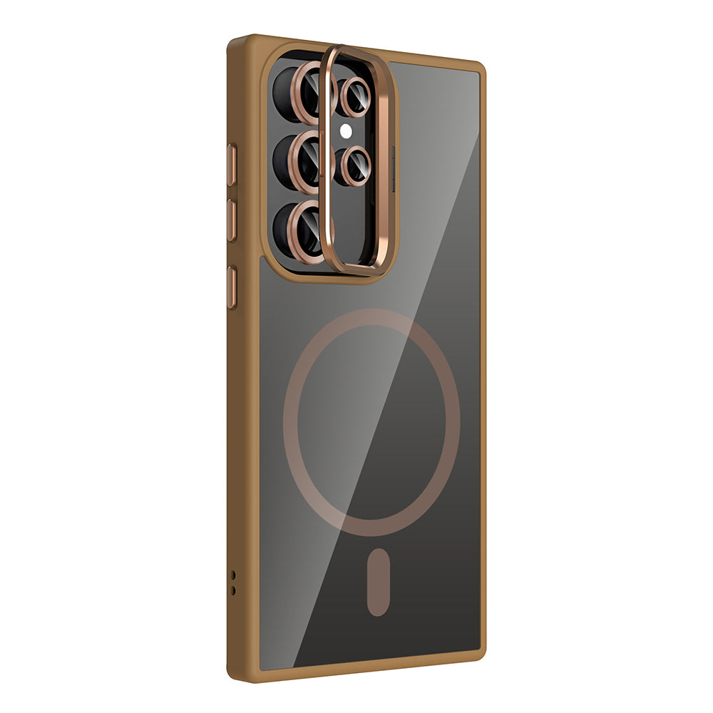 Galaxy S24 Ultra Case with Stand and Camera Lens Gift, M-Safe Charging Function, Zore Etro Cover Desert Titanium