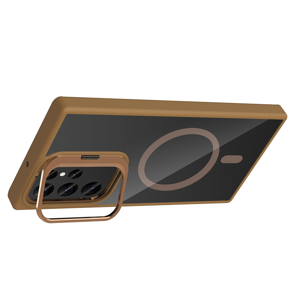 Galaxy S24 Ultra Case with Stand and Camera Lens Gift, M-Safe Charging Function, Zore Etro Cover Desert Titanium