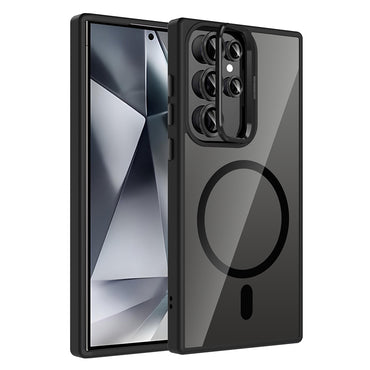 Galaxy S24 Ultra Kılıf Standlı ve Kamera Lens Hediyeli M-Safe Şarj Özellikli Zore Etro Kapak