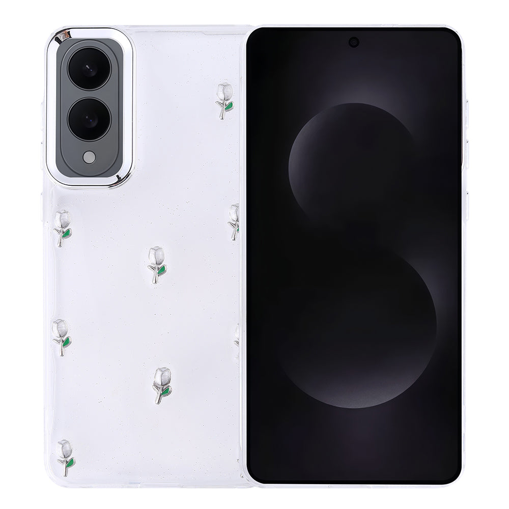 Galaxy S25 Edge Case Airbag Design Glitter Transparent Zore Polar Cover Tulip