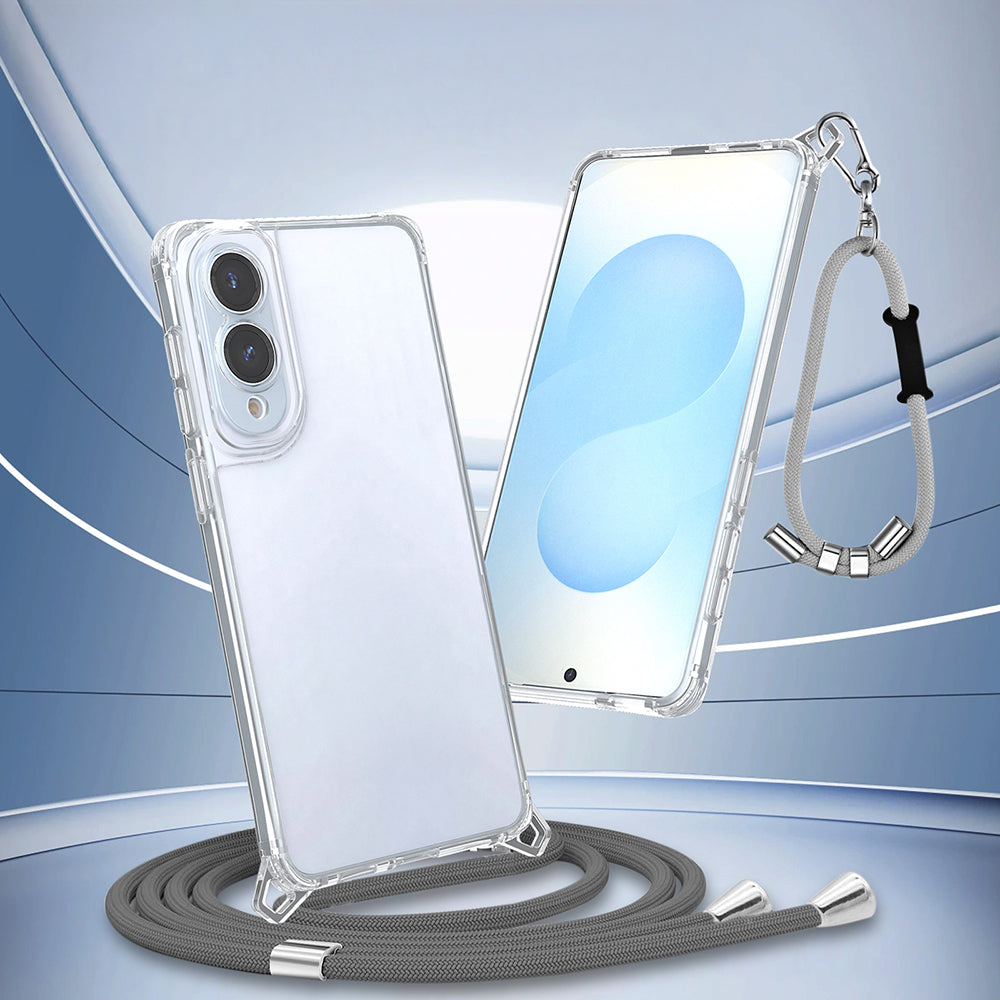 Galaxy S25 Edge Case Airbag Detachable Strap Zore Snap Silicone Cover Transparent