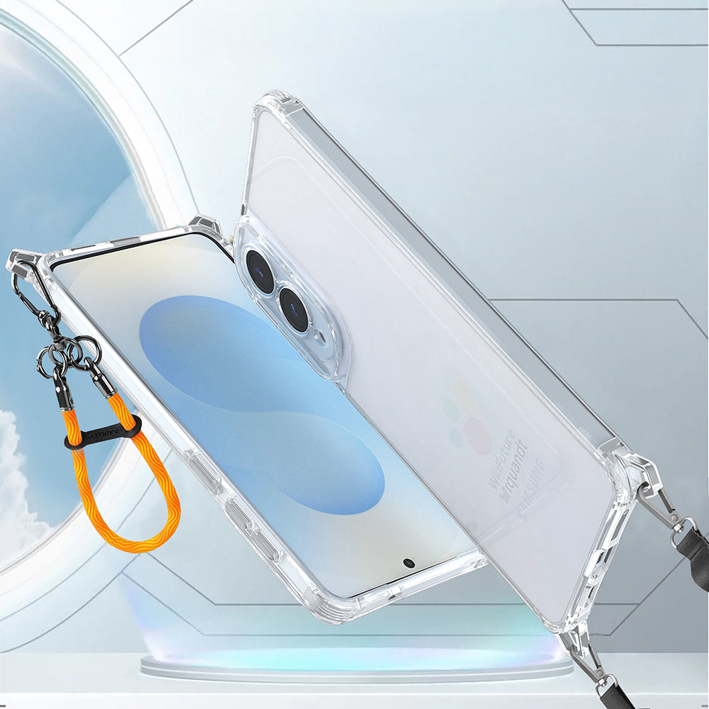 Galaxy S25 Edge Case Airbag Detachable Strap Zore Snap Silicone Cover Transparent