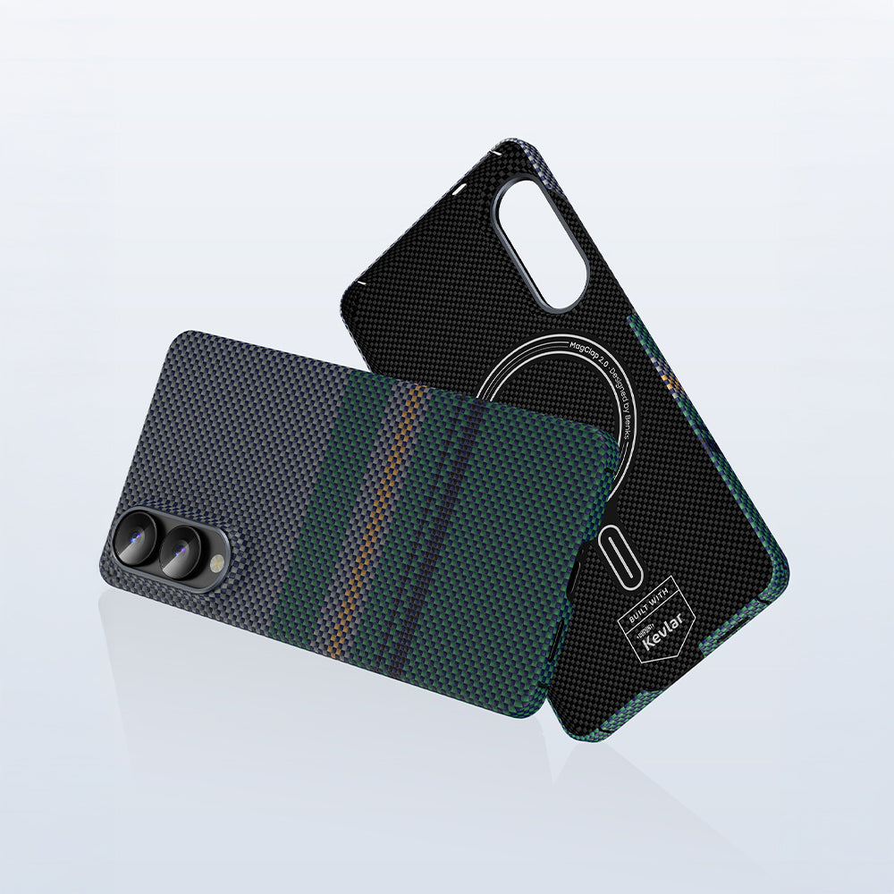 Galaxy S25 Edge Case with M-Safe Charging Function Carbon Fiber Design Benks Aurora ArmorAir Kevlar Cover Green