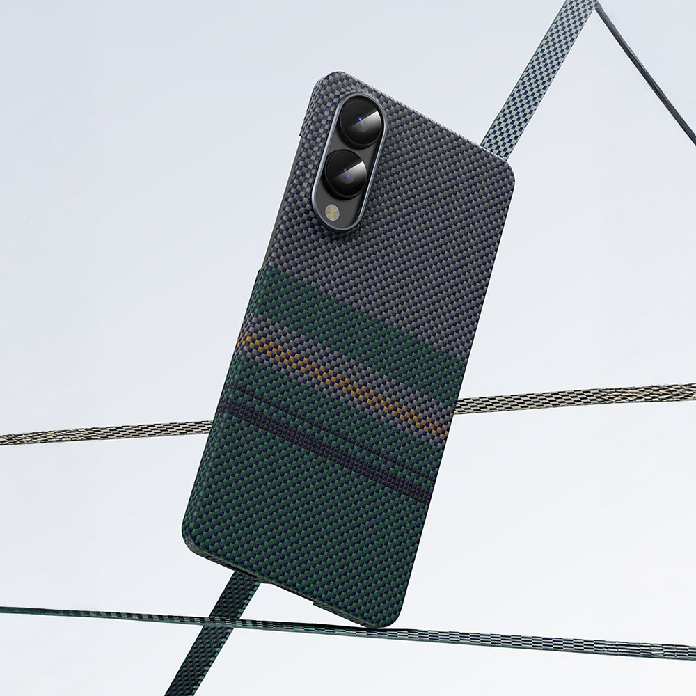 Galaxy S25 Edge Case with M-Safe Charging Function Carbon Fiber Design Benks Aurora ArmorAir Kevlar Cover Green