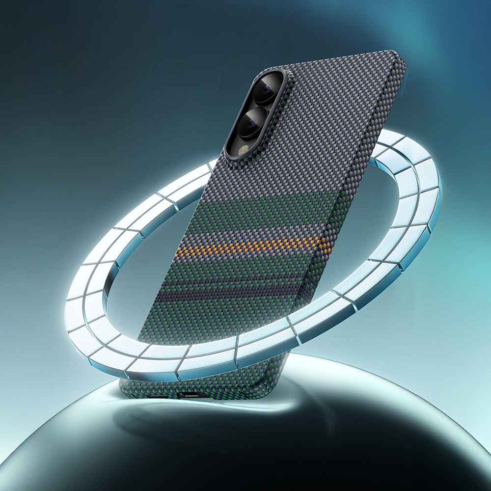 Galaxy S25 Edge Case with M-Safe Charging Function Carbon Fiber Design Benks Aurora ArmorAir Kevlar Cover Green
