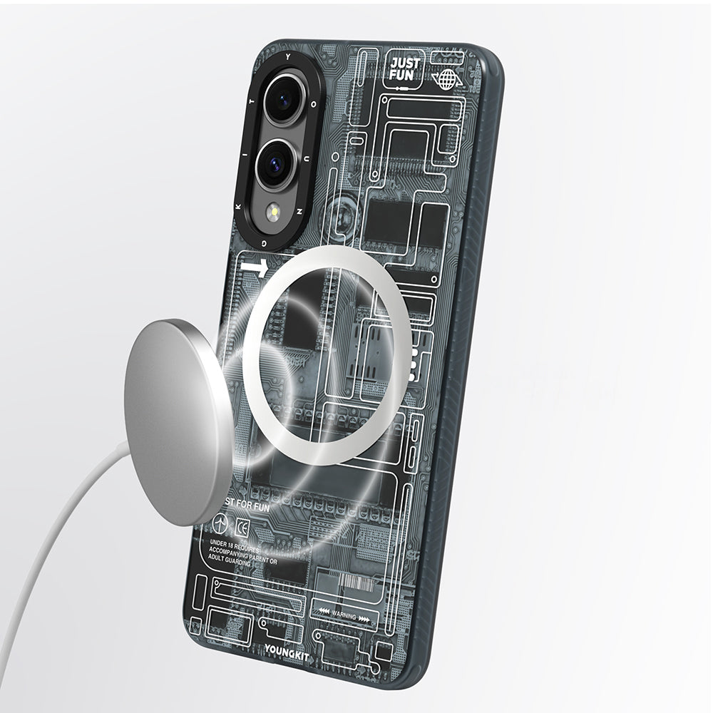 Galaxy S25 Edge Kılıf M-safe Şarj Özellikli Youngkit Technology Serisi Kapak Mavi