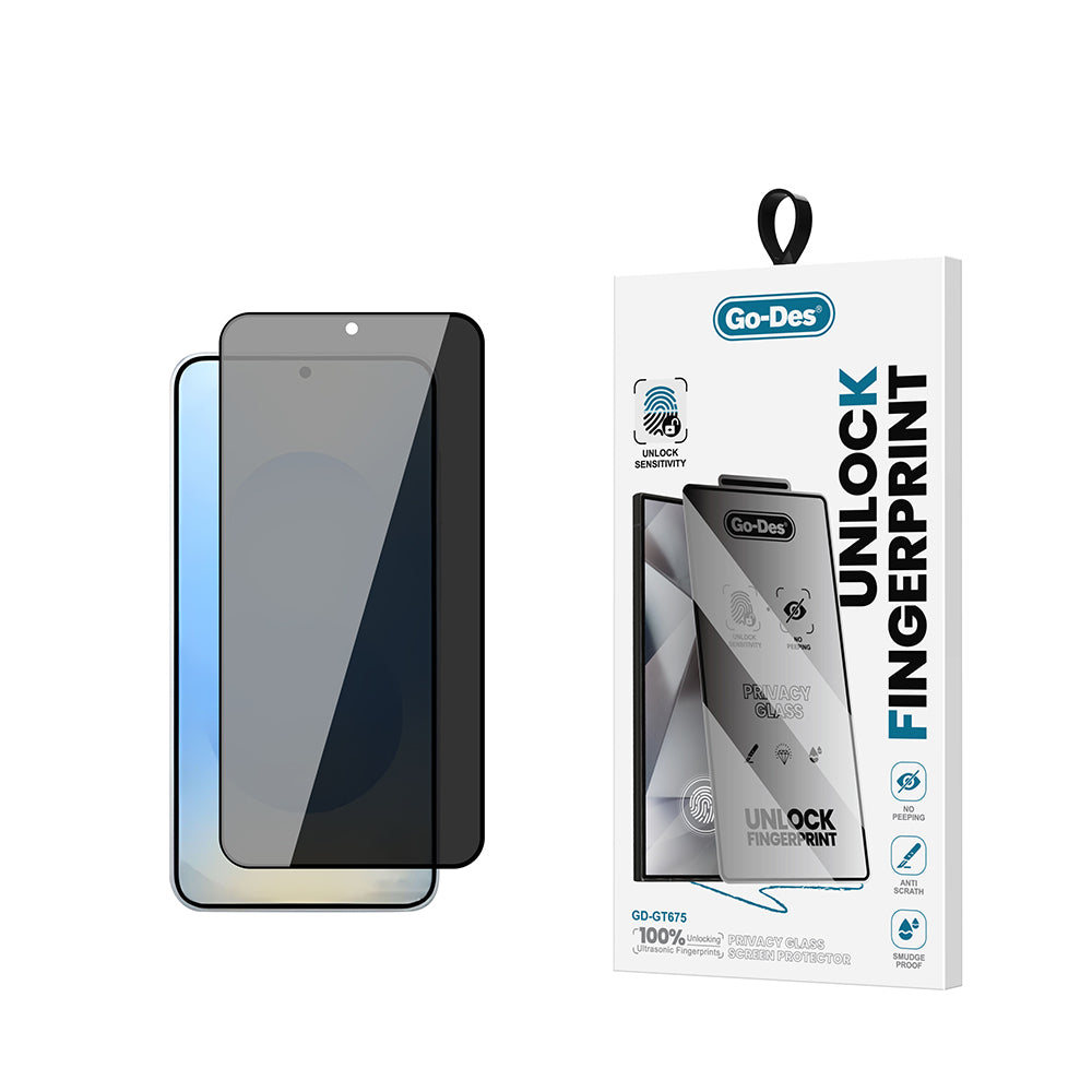 Galaxy S25 Go Des GD-001 Parmak İzi Bırakmayan Privacy 9H Temperli HD Cam Hayalet Ekran Koruyucu Siyah