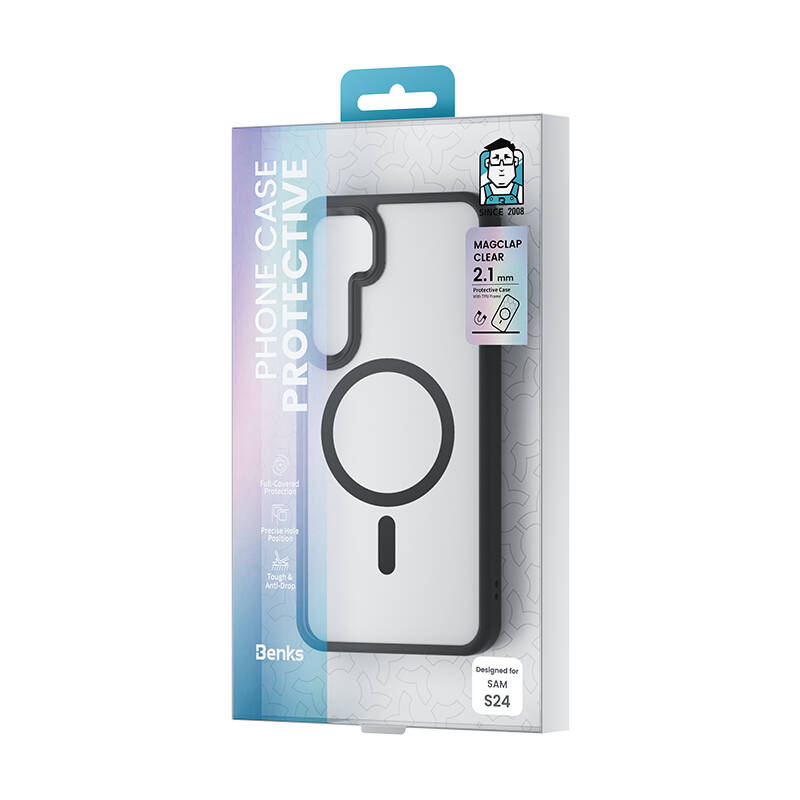 Galaxy S25 Case M-safe Charging Feature Transparent Back Surface Benks MagClap TPU Frame Cover Gray