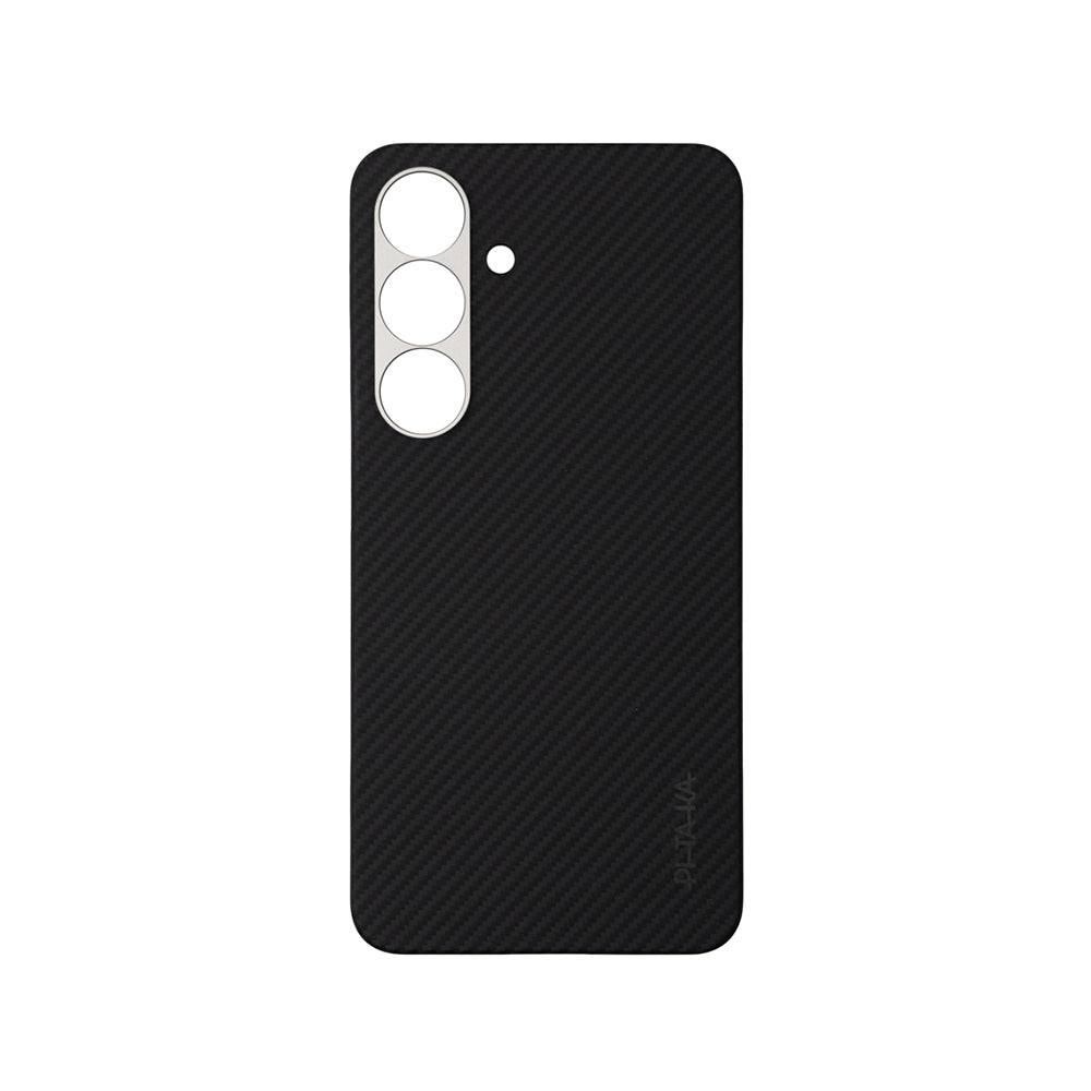 Galaxy S25 Kılıf M-safe Şarj Özellikli 600D Aramid Fiber Pitaka Ultra-Slim Classic Serisi Black-Grey Twill Kapak Siyah-Gri