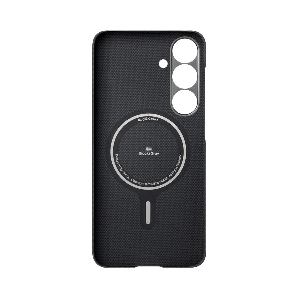 Galaxy S25 Kılıf M-safe Şarj Özellikli 600D Aramid Fiber Pitaka Ultra-Slim Classic Serisi Black-Grey Twill Kapak Siyah-Gri
