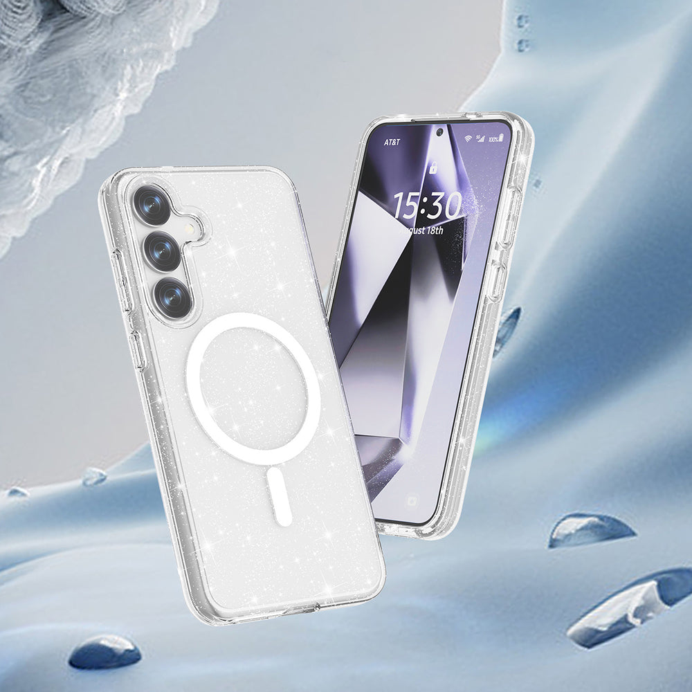 Galaxy S25 Kılıf M-safe Şarj Özellikli Parlayan Simli Saydam Renkli Zore Allstar Kapak Şeffaf