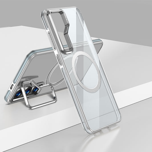 Galaxy S25 Kılıf M-safe Şarj Özellikli Wlons Standlı Efsane Kapak Gri