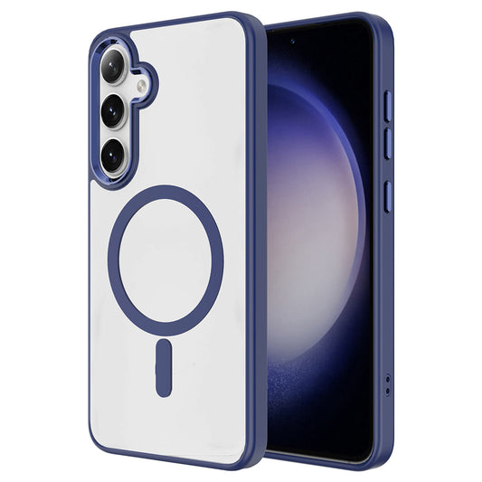 Galaxy S25 Case M-safe Charging Feature Zore Chrome M-safe Silicone Cover Navy Blue