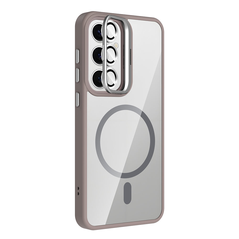Galaxy S25 Case with Stand and Camera Lens Gift, M-Safe Charging Feature, Zore Etro Cover Gray