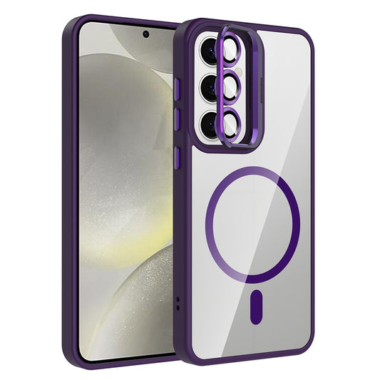 Galaxy S25 Case with Stand and Camera Lens Gift, M-Safe Charging Feature, Zore Etro Cover, Deep Purple