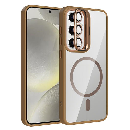 Galaxy S25 Case with Stand and Camera Lens Gift, M-Safe Charging Function, Zore Etro Cover Desert Titanium