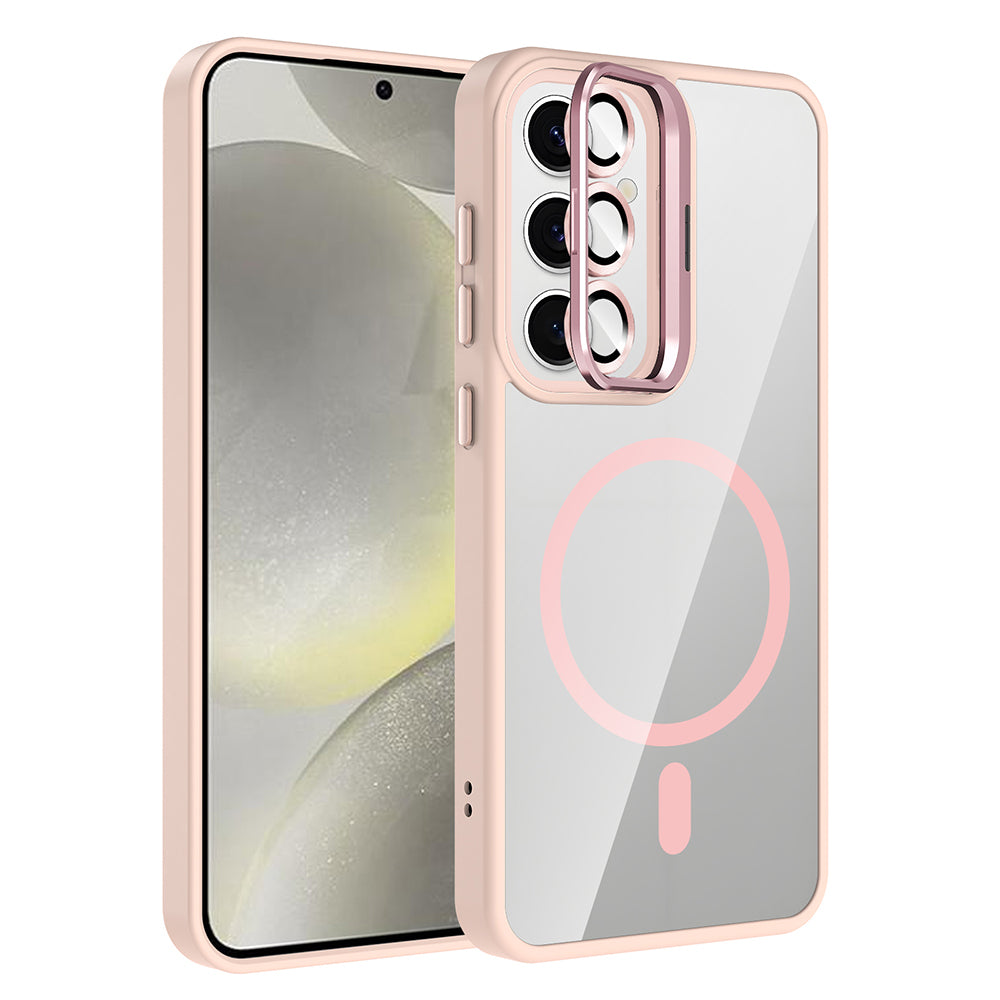 Galaxy S25 Case with Stand and Camera Lens Gift, M-Safe Charging Feature, Zore Etro Cover Pink