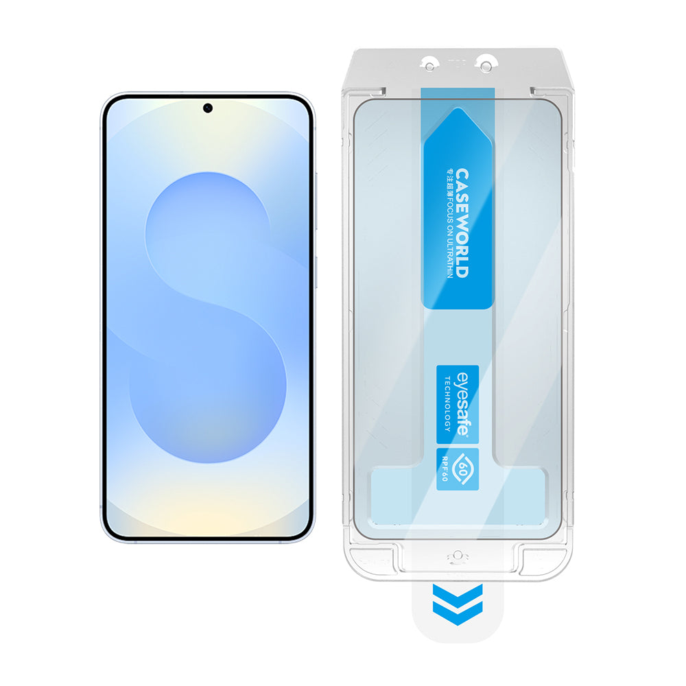 Galaxy S25 Plus CaseWorld Applicator Series 2.5D Eyesafe Blue Light Technology 0.25mm Tempered Glass Screen Protector + Application Tool Transparent