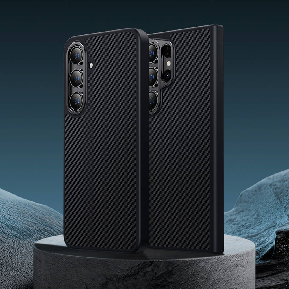 Galaxy S25 Plus Kılıf Karbon Fiber M-safe Şarj Özellikli Benks Hybrid ArmorPro 600D Kevlar Kapak Siyah