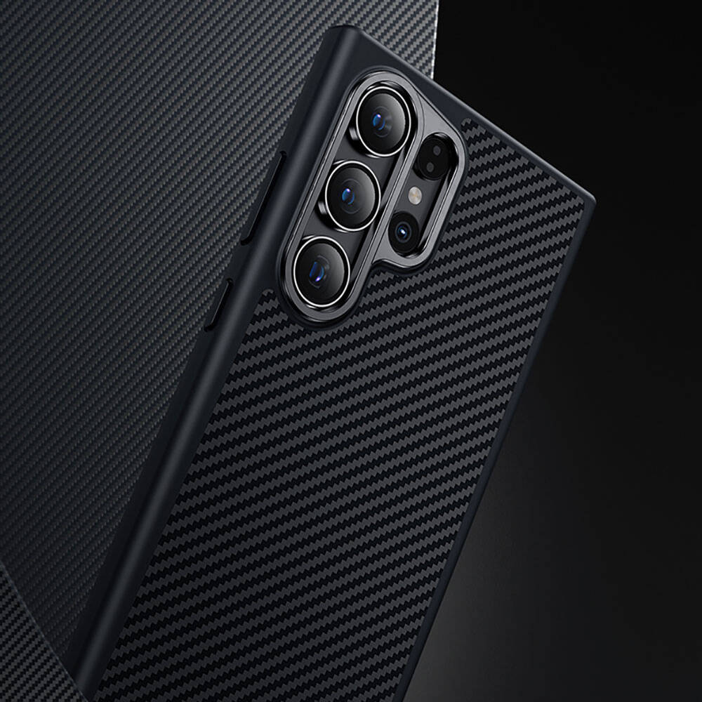 Galaxy S25 Plus Kılıf Karbon Fiber M-safe Şarj Özellikli Benks Hybrid ArmorPro 600D Kevlar Kapak Siyah