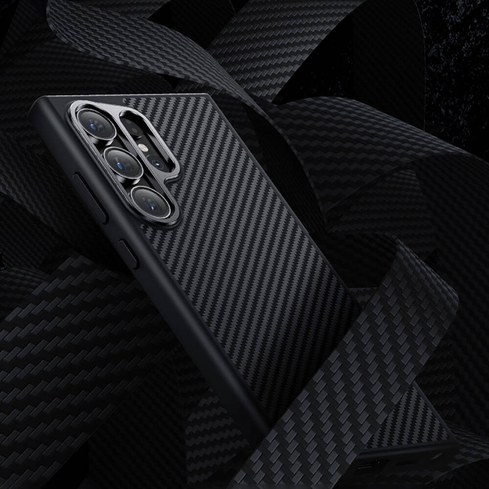 Galaxy S25 Plus Kılıf Karbon Fiber M-safe Şarj Özellikli Benks Hybrid ArmorPro 600D Kevlar Kapak Siyah