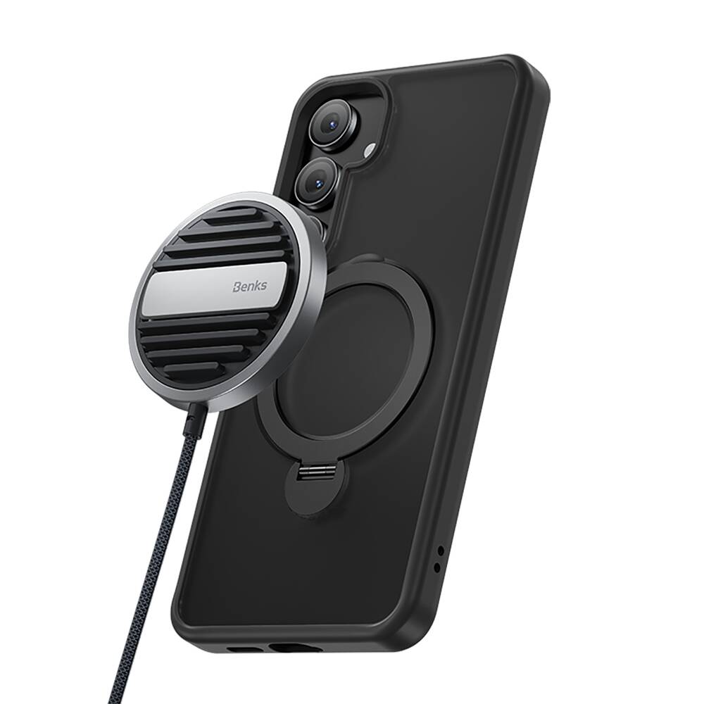 Galaxy S25 Plus Kılıf M-safe Şarj Özellikli Benks Standlı Mist Protective Kapak Siyah