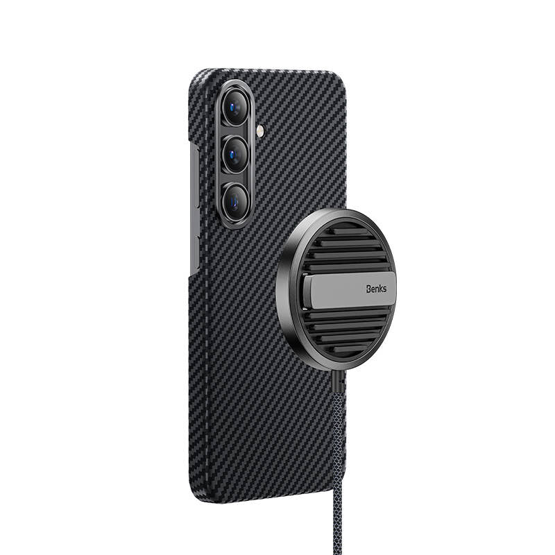 Galaxy S25 Plus Kılıf M-safe Şarj Özellikli Karbon Fiber Benks Essential ArmorAir 600D Kevlar Kapak Siyah