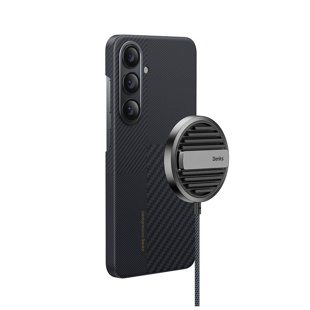 Galaxy S25 Plus Kılıf M-safe Şarj Özellikli Karbon Fiber Benks Montage ArmorAir Kevlar Kapak Siyah