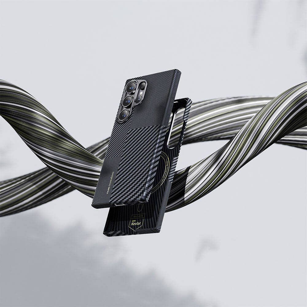 Galaxy S25 Plus Kılıf M-safe Şarj Özellikli Karbon Fiber Benks Montage ArmorAir Kevlar Kapak Siyah