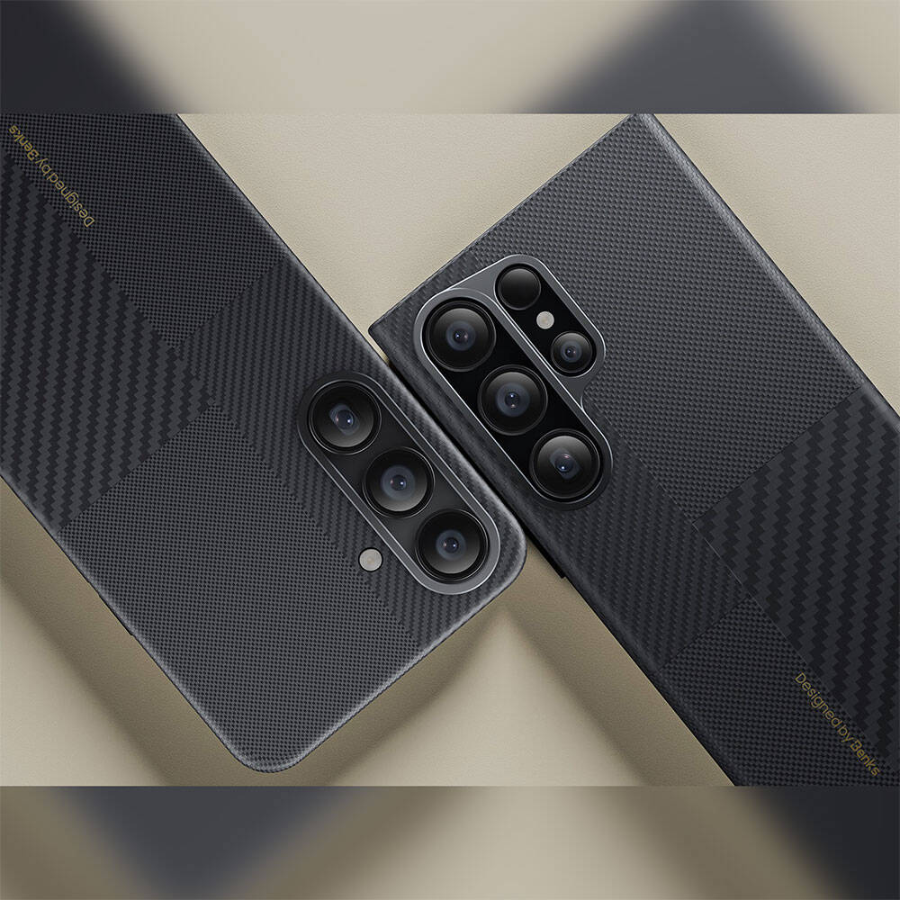 Galaxy S25 Plus Kılıf M-safe Şarj Özellikli Karbon Fiber Benks Montage ArmorAir Kevlar Kapak Siyah
