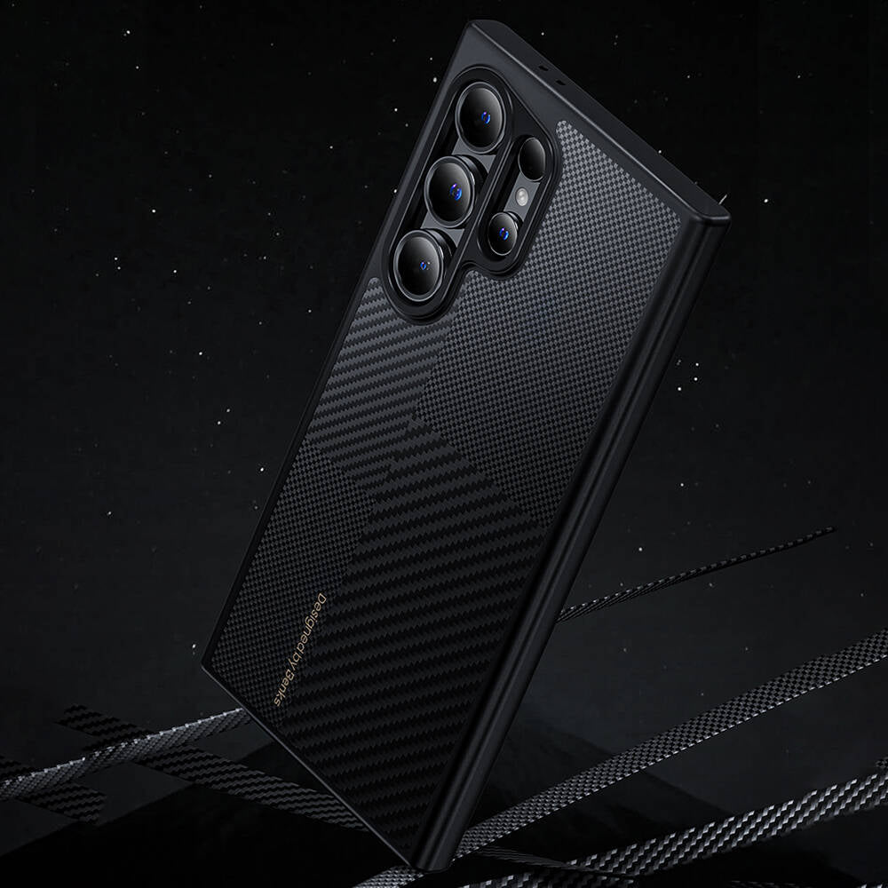 Galaxy S25 Plus Kılıf M-safe Şarj Özellikli Karbon Fiber Benks Montage Hybrid ArmorPro Kevlar Kapak Siyah