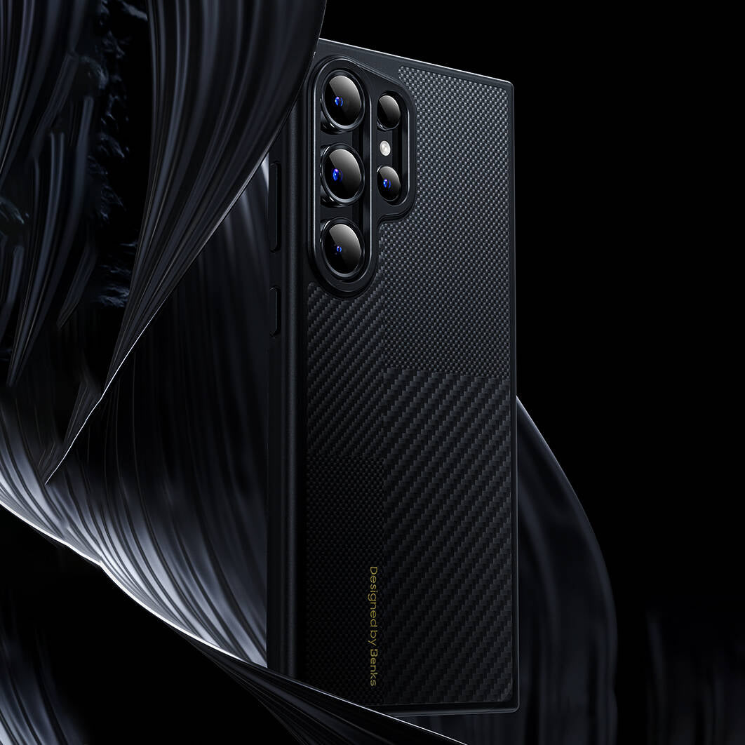 Galaxy S25 Plus Kılıf M-safe Şarj Özellikli Karbon Fiber Benks Montage Hybrid ArmorPro Kevlar Kapak Siyah