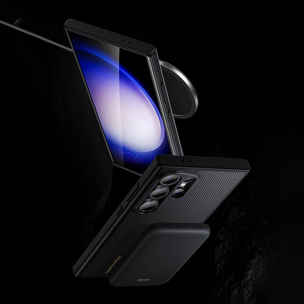 Galaxy S25 Plus Kılıf M-safe Şarj Özellikli Karbon Fiber Benks Montage Hybrid ArmorPro Kevlar Kapak Siyah